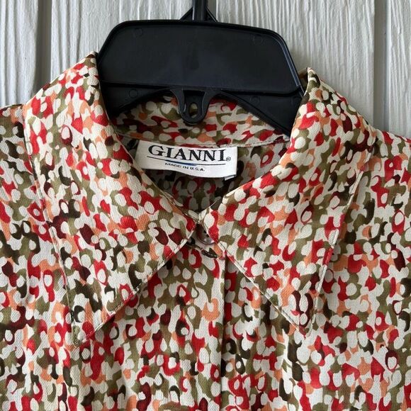 Funky Vintage GIANNI Abstract Blouse – 90s Rayon Sheer Made in USA – Sz 10 M/L - Picture 4 of 12